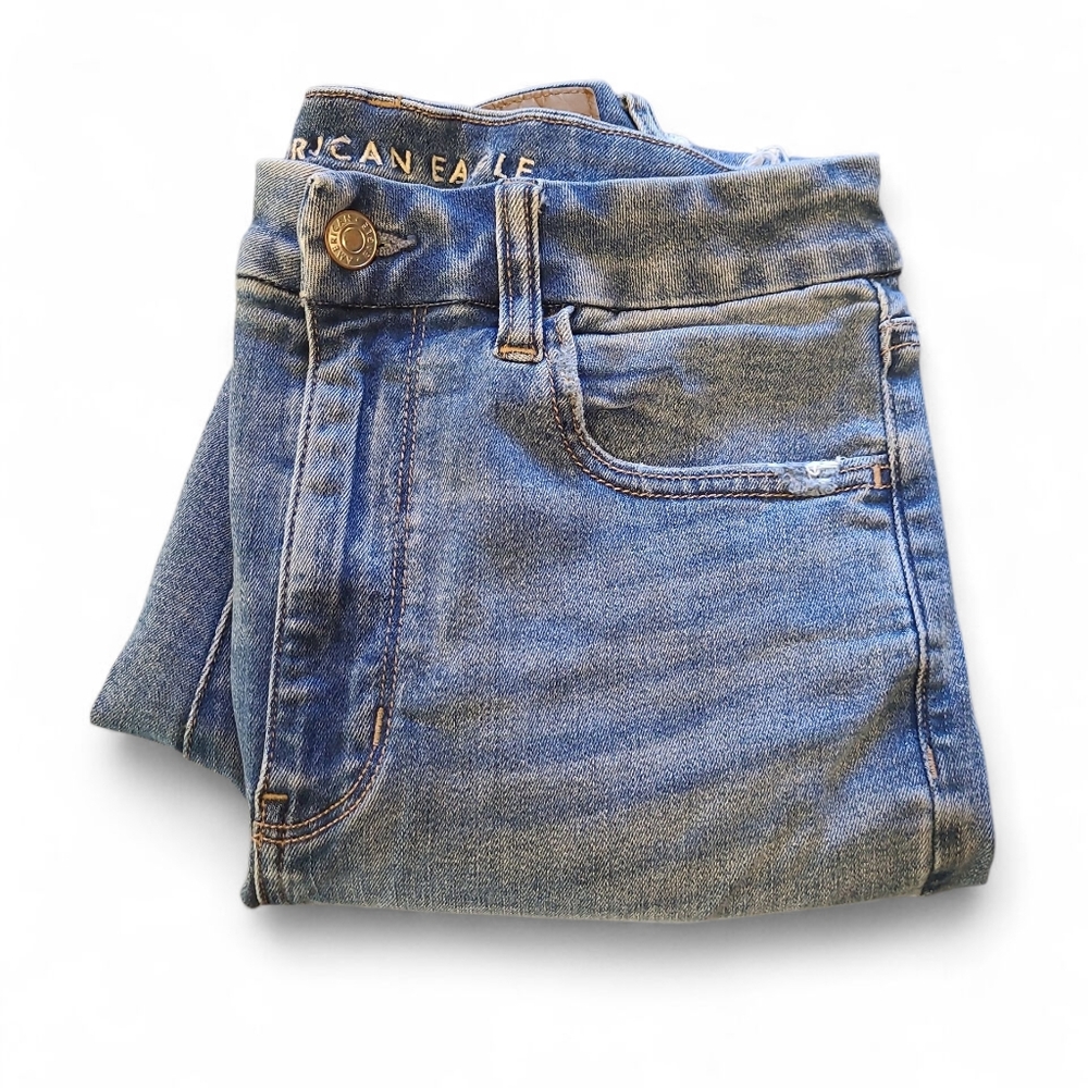 Women's AE Next Level Stretch Curvy Super Hi-Rise Jeggings Distressed 6 *SHORT* - Picture 9 of 9